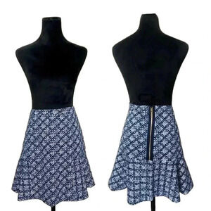 MICHAEL KORS blue & white abstract floral Skirt Gold Zipper Detail size 10 MINT